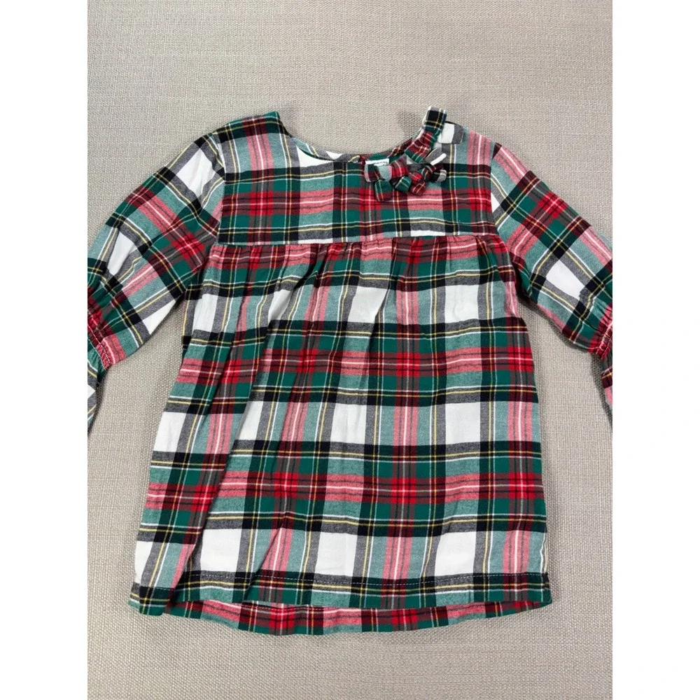 Carter's Girls Red Plaid Holiday Christmas Long Bell Sleeve Flannel Tunic Sz 5
